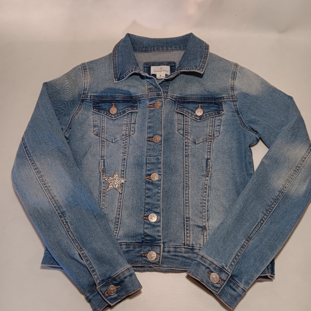 Gemma Rae Womens Light Blue Denim Jacket with Star Detail Size Small